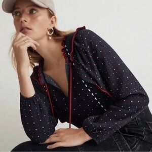Anthropologie NEW Dolan Polka Dot Tassel blouse